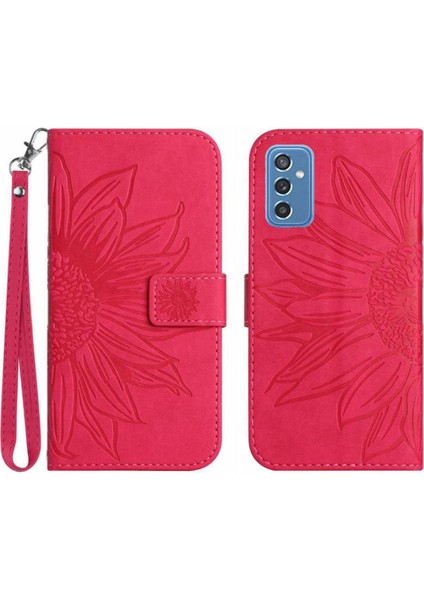 Samsung Galaxy M52 Kısa Kayış Kabartmalı Ayçiçeği Lüks Pu ile (Yurt Dışından)
