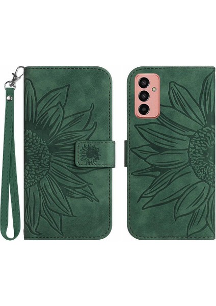Samsung Galaxy M13 Kabartmalı Ayçiçeği Kısa Kayış Lüks Pu ile (Yurt Dışından)