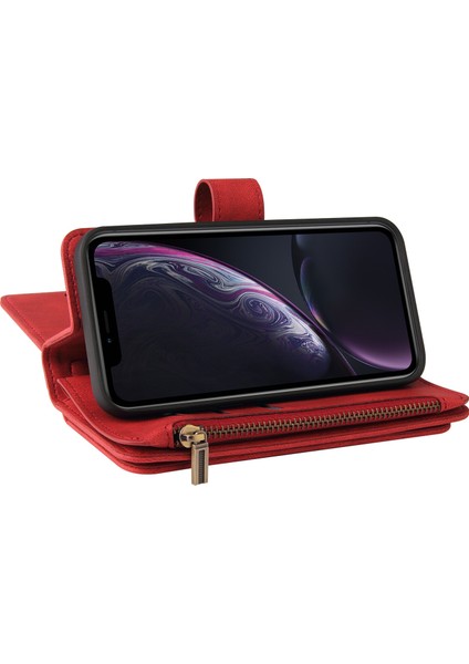 iPhone Xr Için Kılıf Pu Deri Manyetik Kapatma Onbeş Kart Yuvaları Fermuar Cep Telefon Kılıfı (Yurt Dışından) indirimleri