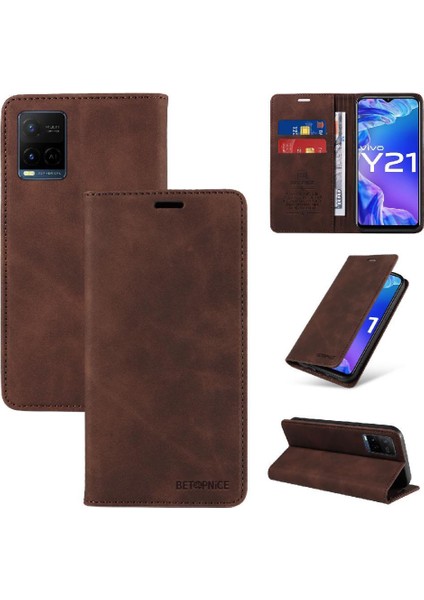 Vivo Y21/Y21S/Y33S4G Koruyucu Pu Deri Manyetik Folio Cüzdan Için Kılıf (Yurt Dışından)