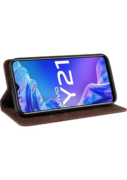 Vivo Y21/Y21S/Y33S4G Koruyucu Pu Deri Manyetik Folio Cüzdan Için Kılıf (Yurt Dışından)