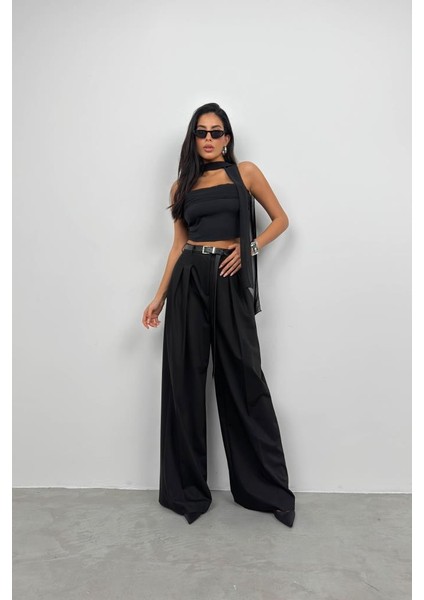 Şal Detay Straplez Bluz