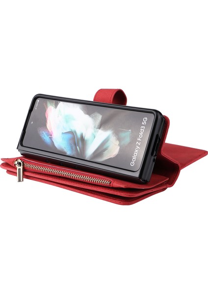 Samsung Galaxy Z Fold 4 Için Kılıf Pu Deri Manyetik Kapatma Onbeş Kart Yuvaları Fermuar Cep Telefon Kılıfı (Yurt Dışından)