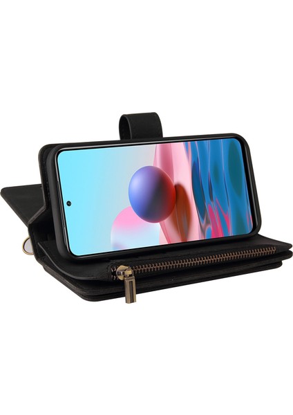 Xiaomi Redmi Note 10 4G/10S Için Kılıf Pu Deri Manyetik Kapatma Onbeş Kart Yuvaları Fermuar Cep Telefon Kılıfı (Yurt Dışından)