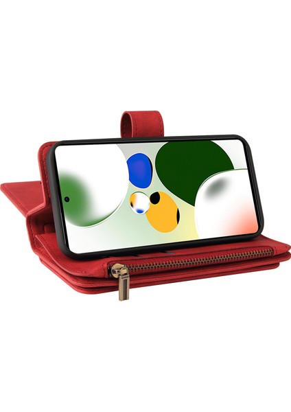 Xiaomi Poco X5 Pro Için Kılıf Pu Deri Manyetik Kapatma Onbeş Kart Yuvaları Fermuar Cep Telefon Kılıfı (Yurt Dışından)