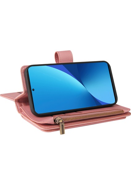 Xiaomi 12 Lite Için Kılıf Pu Deri Manyetik Kapatma Onbeş Kart Yuvaları Fermuar Cep Telefon Kılıfı (Yurt Dışından)