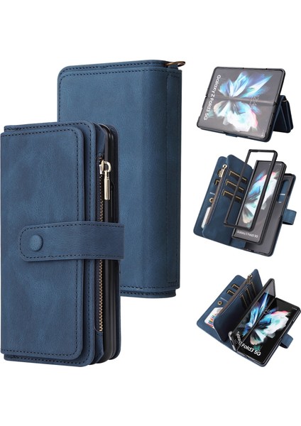 Samsung Galaxy Z Fold 4 Için Kılıf Pu Deri Manyetik Kapatma Onbeş Kart Yuvaları Fermuar Cep Telefon Kılıfı (Yurt Dışından)
