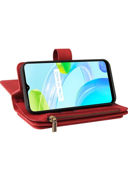 Realme C30 Için Kılıf Pu Deri Manyetik Kapatma Onbeş Kart Yuvaları Fermuar Cep Telefon Kılıfı (Yurt Dışından) indirimleri