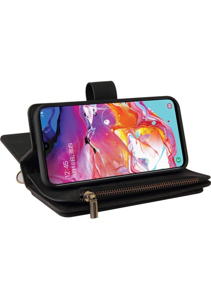 Samsung Galaxy A70 Için Kılıf Pu Deri Manyetik Kapatma Onbeş Kart Yuvaları Fermuar Cep Telefon Kılıfı (Yurt Dışından)