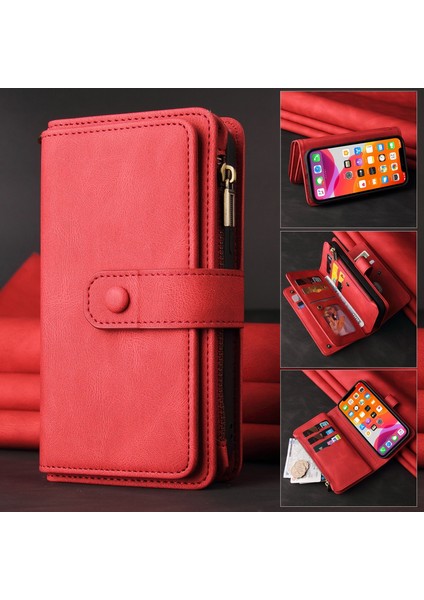 Xiaomi Poco X4 Gt Için Kılıf Pu Deri Manyetik Kapatma Onbeş Kart Yuvaları Fermuar Cep Telefon Kılıfı (Yurt Dışından)
