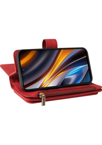 Xiaomi Poco X4 Gt Için Kılıf Pu Deri Manyetik Kapatma Onbeş Kart Yuvaları Fermuar Cep Telefon Kılıfı (Yurt Dışından)