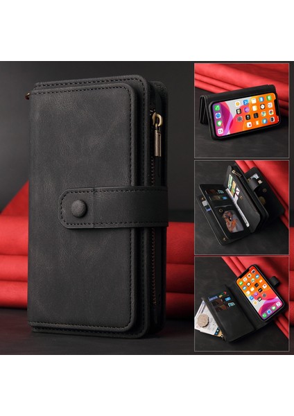 Xiaomi Redmi Note 10 5g Için Kılıf Pu Deri Manyetik Kapatma Onbeş Kart Yuvaları Fermuar Cep Telefon Kılıfı (Yurt Dışından)