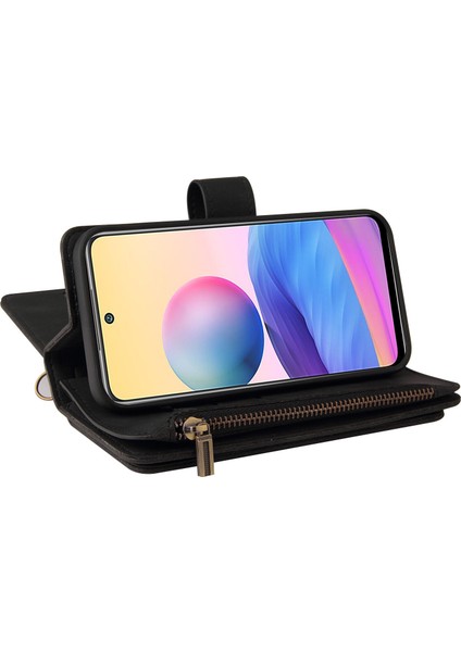 Xiaomi Redmi Note 10 5g Için Kılıf Pu Deri Manyetik Kapatma Onbeş Kart Yuvaları Fermuar Cep Telefon Kılıfı (Yurt Dışından)