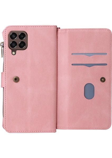 Samsung Galaxy M33 5g Için Kılıf Pu Deri Manyetik Kapatma Onbeş Kart Yuvaları Fermuar Cep Telefon Kılıfı (Yurt Dışından)