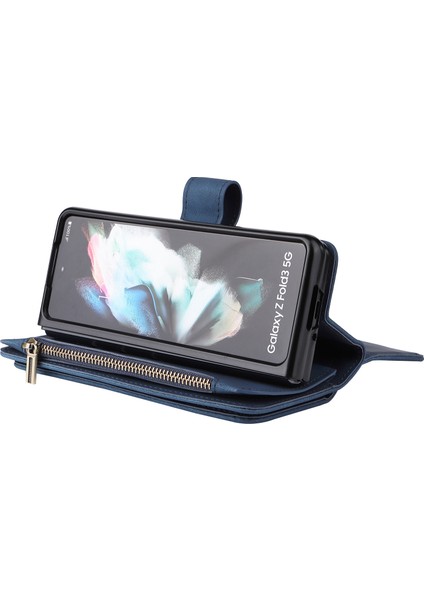 Samsung Galaxy Z Fold 4 Için Kılıf Pu Deri Manyetik Kapatma Onbeş Kart Yuvaları Fermuar Cep Telefon Kılıfı (Yurt Dışından)