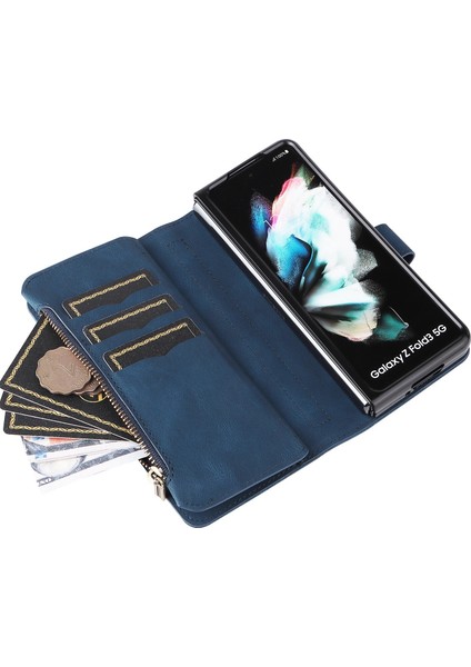 Samsung Galaxy Z Fold 4 Için Kılıf Pu Deri Manyetik Kapatma Onbeş Kart Yuvaları Fermuar Cep Telefon Kılıfı (Yurt Dışından)