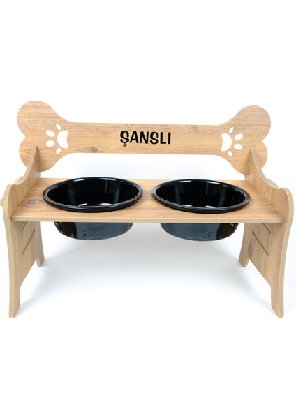 Özel İsimli Seramik Kaseli Kademeli Büyük Irk Köpek Mama ve Su Kabı Standı-2*1000 ml.