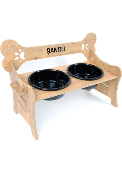 Özel İsimli Seramik Kaseli Kademeli Büyük Irk Köpek Mama ve Su Kabı Standı-2*1000 ml. modelleri