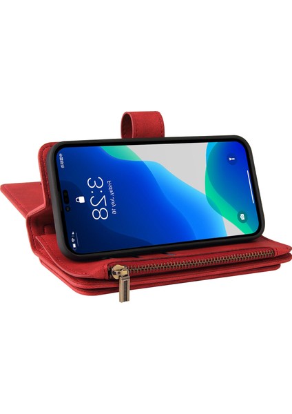 iPhone 14 Pro Için Kılıf Pu Deri Manyetik Kapatma Onbeş Kart Yuvaları Fermuar Cep Telefon Kılıfı (Yurt Dışından) fırsatları