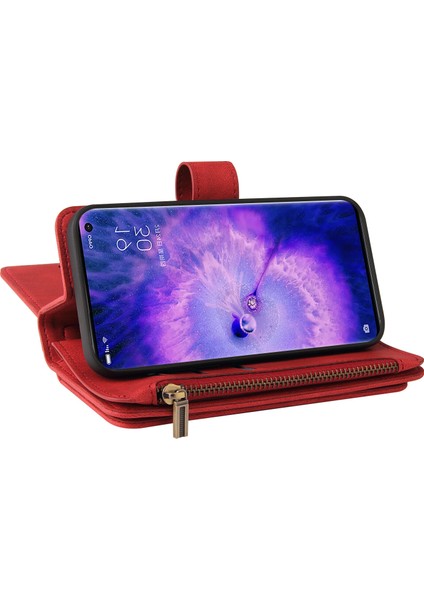 Oppo Find X5 Pro Için Kılıf Pu Deri Manyetik Kapatma Onbeş Kart Yuvaları Fermuar Cep Telefon Kılıfı (Yurt Dışından)