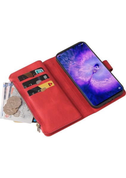 Oppo Find X5 Pro Için Kılıf Pu Deri Manyetik Kapatma Onbeş Kart Yuvaları Fermuar Cep Telefon Kılıfı (Yurt Dışından)