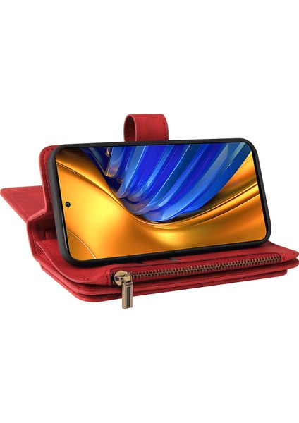 Xiaomi Poco F4 5g Için Kılıf Pu Deri Manyetik Kapatma Onbeş Kart Yuvaları Fermuar Cep Telefon Kılıfı (Yurt Dışından) indirimleri