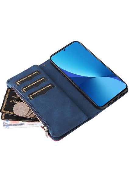 Xiaomi 12 Lite Için Kart Yuvası Standı Fermuar ile Iki Renkli Dikiş (Yurt Dışından)