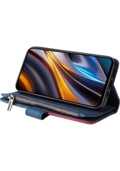 Xiaomi Poco X4 Gt Fermuar Cüzdan Tarzı Dokuz Kart Yuvaları Iki Renkli (Yurt Dışından)