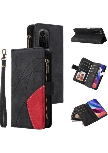 Xiaomi Redmi Için Kılıf K40/K40 Pro Fermuar Cüzdan Tarzı Iki Renkli Dikiş (Yurt Dışından)