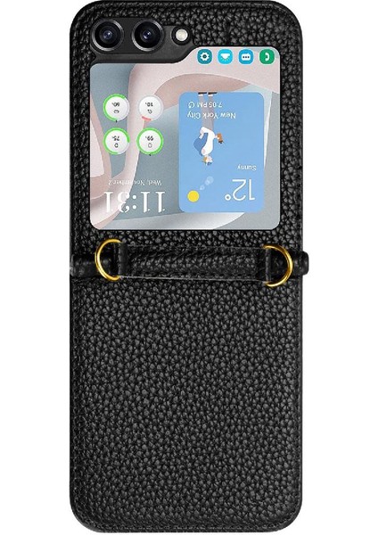 Telefon Kılıfı Için Samsung Galaxy Z Flip 5 Cüzdan Flip Folio Litchi Desen Pu (Yurt Dışından)