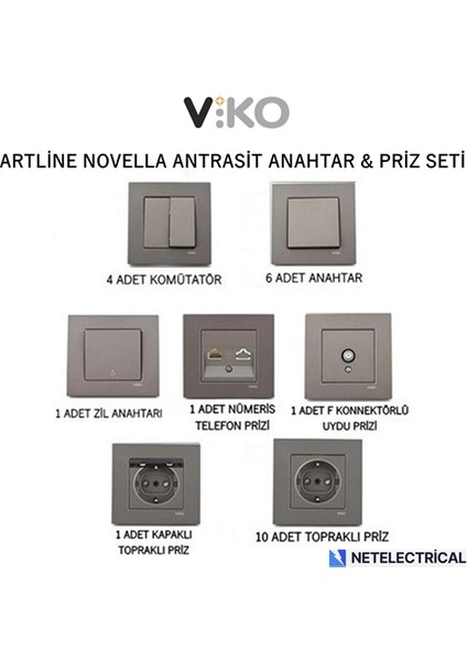 Artline Novella Antrasit Anahtar & Priz Seti