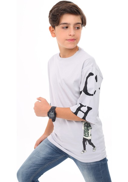 Angelos Girls Erkek Çocuk Kol Yazı Baskılı T-Shirt 9-14 Yaş LX7067