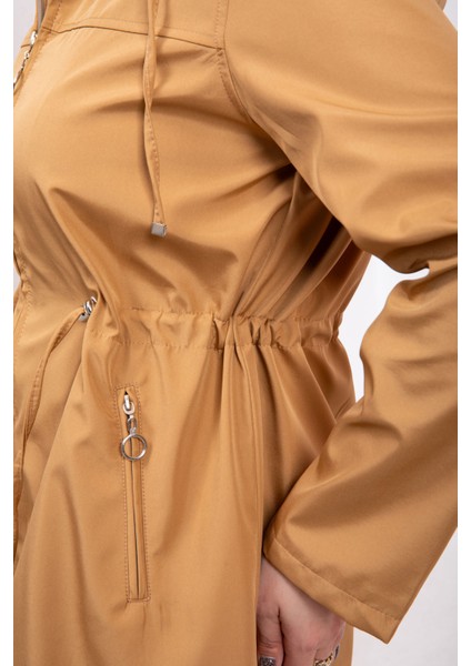 Kadın Kapüşonlu Fermuarlı Astarlı Ayarlanabilir Bel Bondit Kumaş Büyük Beden Yağmurluk modelleri