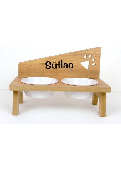 Özel İsimli Seramik Kaseli Kedi-Köpek Mama ve Su Standı-2*400 ml.