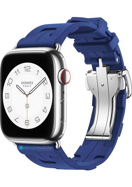 Apple Watch 7 8 9 45 mm Uyumlu Spor Silikon Kordon Hermes Kilim Motifli Kayış Katlanabilir Toka fiyatları