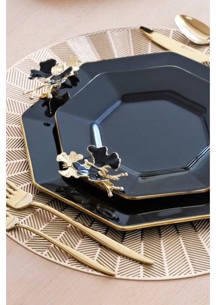 Dolmabahçe Sekizgen Siyah Altın Yaldızlı 6 Kişilik 34 Parça Pasta Servis Takımı fırsatları