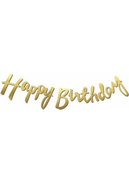 Gold Renkli Happy Birthday El Yazısı Banner