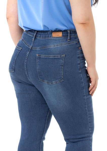 Büyük Beden Yüksek Bel Dar Paça Mavi Denim Pantolon fırsatları