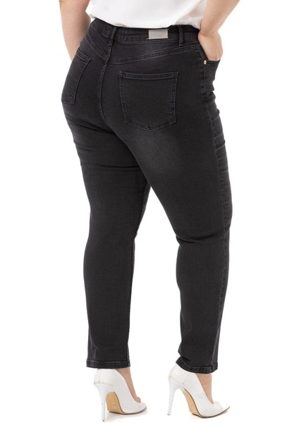 Büyük Beden Yüksek Bel Dar Paça Siyah Denim Pantolon fırsatları