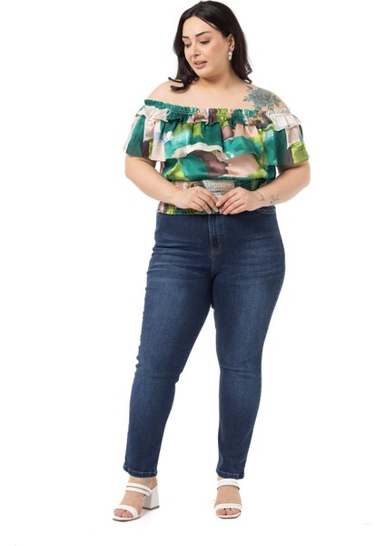 Büyük Beden Yüksek Bel Dar Paça Lacivert Denim Pantolon fiyatları