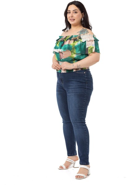 Büyük Beden Yüksek Bel Dar Paça Lacivert Denim Pantolon fırsatları