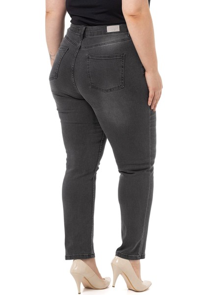 Büyük Beden Yüksek Bel Dar Paça Antrasit Denim Pantolon modelleri