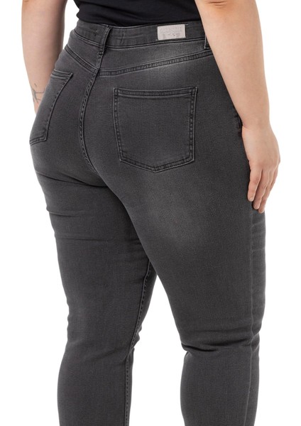 Büyük Beden Yüksek Bel Dar Paça Antrasit Denim Pantolon fırsatları