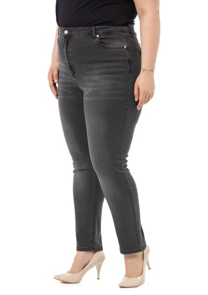 Büyük Beden Yüksek Bel Dar Paça Antrasit Denim Pantolon indirimleri