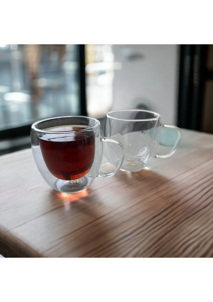 Çift Cidarlı 250 ml Cam Kupa Bardak 2 Adet