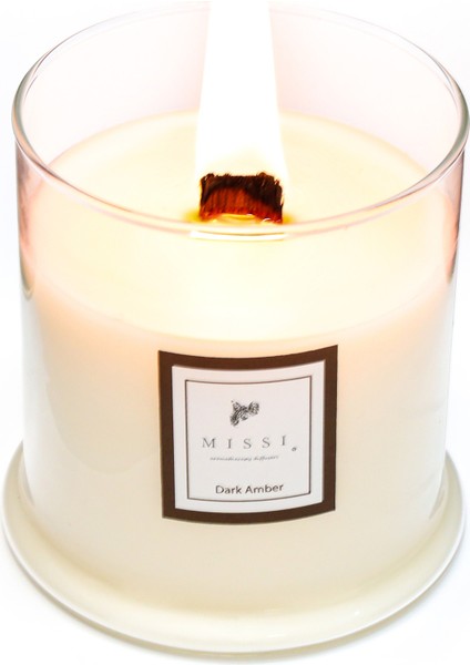 Büyük Üfleme Cam Ahşap Fitilli Dark Amber Vegan Mum(380 gr)