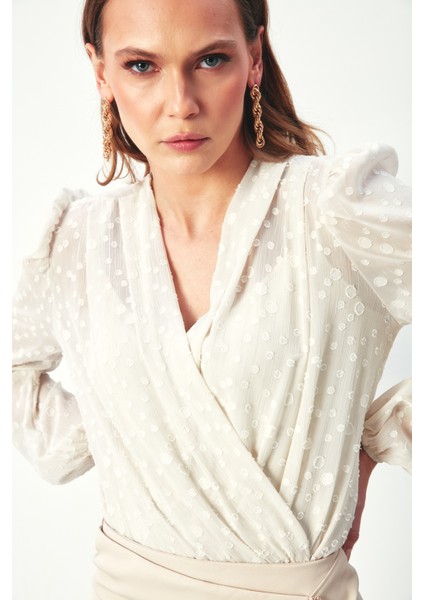 Desenli Kruvaze Bodysuit Bluz - Taş modelleri