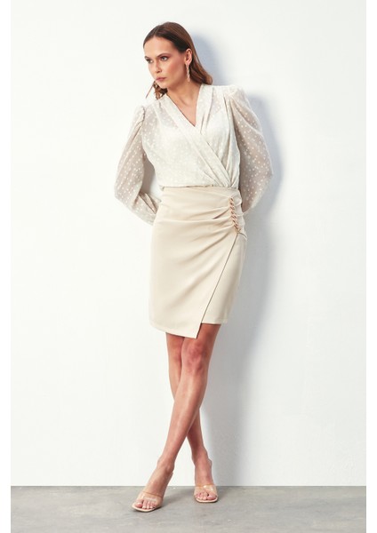 Desenli Kruvaze Bodysuit Bluz - Taş indirimleri