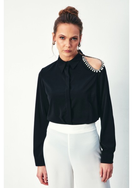 Tek Omuz Detaylı Gömlek - Siyah