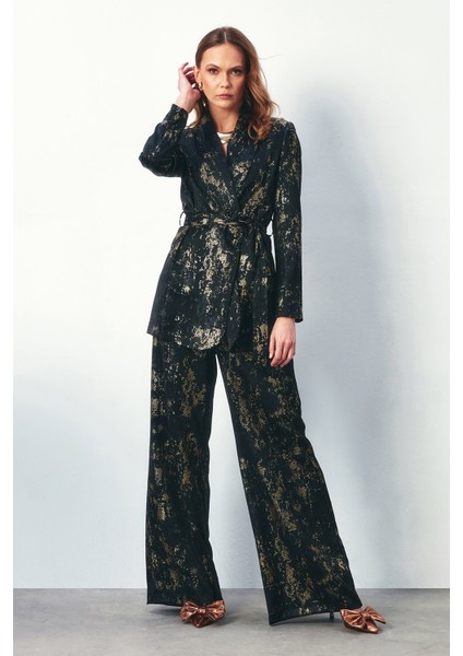 Parlak Desenli Salaş Pantolon - Siyah fiyatları